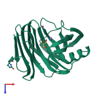 PDB entry 3akr coloured by chain, top view.
