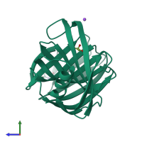 PDB entry 3aks coloured by chain, side view.