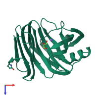 PDB entry 3aks coloured by chain, top view.