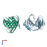 PDB entry 3akt coloured by chain, top view.