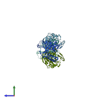 PDB entry 3al5 coloured by chain, side view.