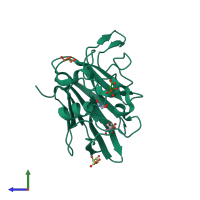 PDB entry 3al7 coloured by chain, side view.