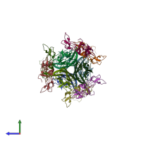 PDB entry 3alq coloured by chain, side view.