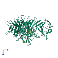 PDB entry 3alw coloured by chain, top view.