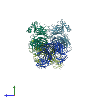 PDB entry 3alx coloured by chain, side view.