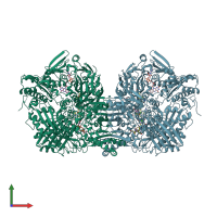 PDB entry 3am9 coloured by chain, front view.