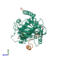 PDB entry 3amb coloured by chain, side view.