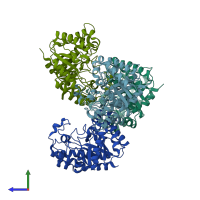 PDB entry 3amd coloured by chain, side view.