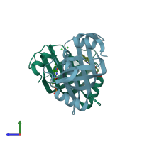 PDB entry 3amf coloured by chain, side view.