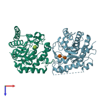 PDB entry 3amg coloured by chain, top view.