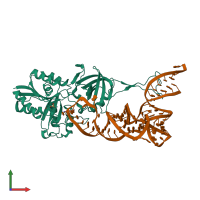 PDB entry 3amu coloured by chain, front view.