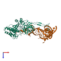PDB entry 3amu coloured by chain, top view.