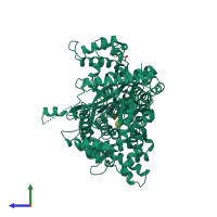 PDB entry 3amv coloured by chain, side view.