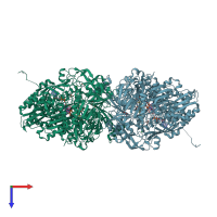 PDB entry 3amz coloured by chain, top view.