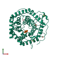 PDB entry 3ank coloured by chain, front view.