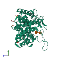 PDB entry 3ank coloured by chain, side view.