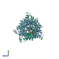 PDB entry 3anl coloured by chain, side view.