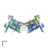 PDB entry 3anp coloured by chain, top view.