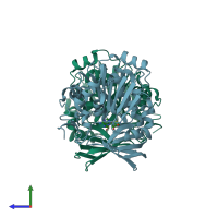 PDB entry 3anx coloured by chain, side view.