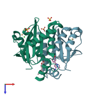 PDB entry 3ao4 coloured by chain, top view.