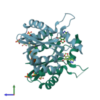 PDB entry 3ao5 coloured by chain, side view.