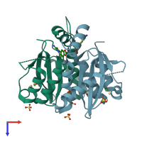 PDB entry 3ao5 coloured by chain, top view.