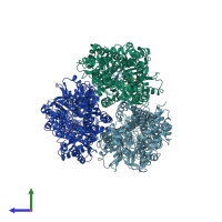 PDB entry 3aod coloured by chain, side view.