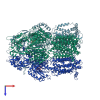 PDB entry 3aod coloured by chain, top view.