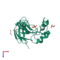 PDB entry 3aok coloured by chain, top view.