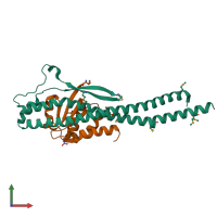 PDB entry 3aon coloured by chain, front view.