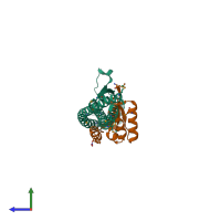 PDB entry 3aon coloured by chain, side view.