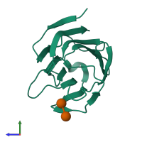 Monomeric assembly 3 of PDB entry 3ap4 coloured by chemically distinct molecules, side view.