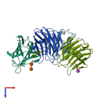 PDB entry 3ap6 coloured by chain, top view.