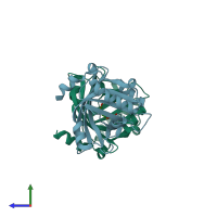 PDB entry 3apu coloured by chain, side view.