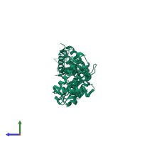 PDB entry 3aq1 coloured by chain, side view.