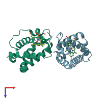 PDB entry 3aq9 coloured by chain, top view.