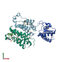 PDB entry 3aqa coloured by chain, front view.