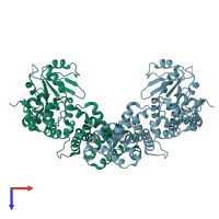 PDB entry 3aql coloured by chain, top view.