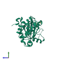 PDB entry 3aqv coloured by chain, side view.