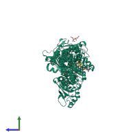 PDB entry 3ar7 coloured by chain, side view.