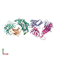 PDB entry 3are coloured by chain, front view.