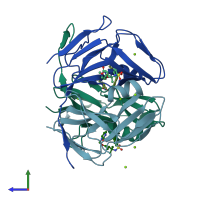 PDB entry 3arn coloured by chain, side view.