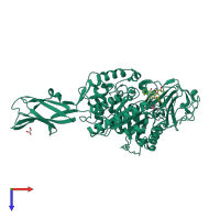 PDB entry 3arq coloured by chain, top view.