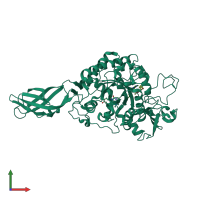 PDB entry 3aru coloured by chain, front view.