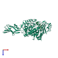 PDB entry 3aru coloured by chain, top view.