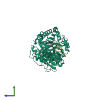 PDB entry 3arv coloured by chain, side view.