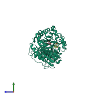PDB entry 3arw coloured by chain, side view.