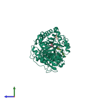 PDB entry 3ary coloured by chain, side view.