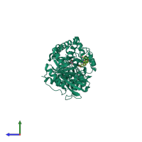 PDB entry 3as1 coloured by chain, side view.