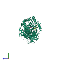 PDB entry 3as3 coloured by chain, side view.